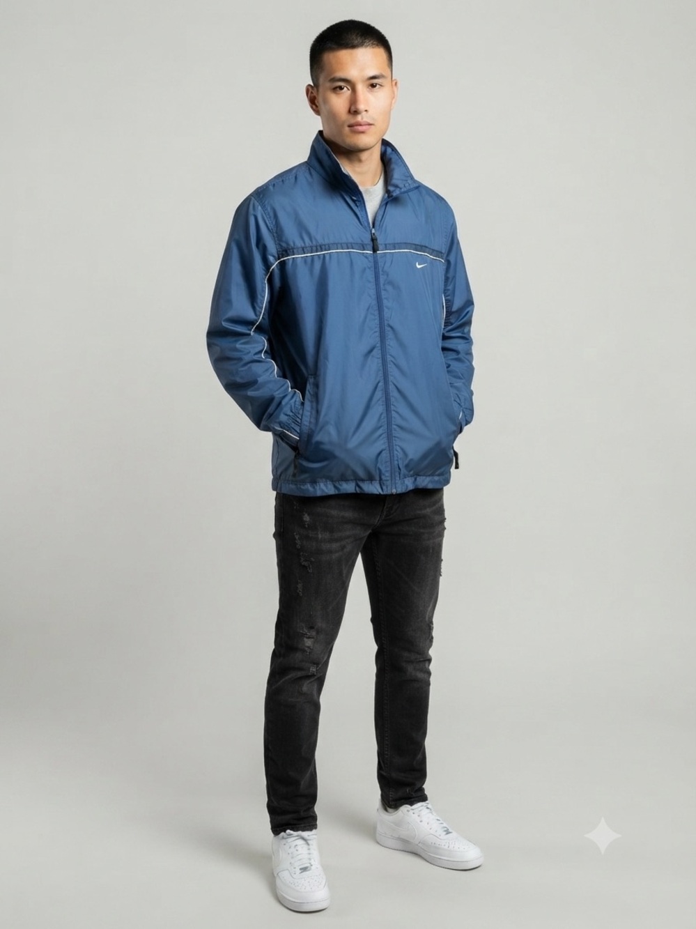 Vintage 90s Nike Blue Full Zip Windbreaker Jacket Men’s Size Large L Lined